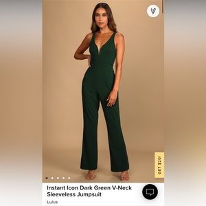 Dark green, V-neck, sleeveless jumpsuit